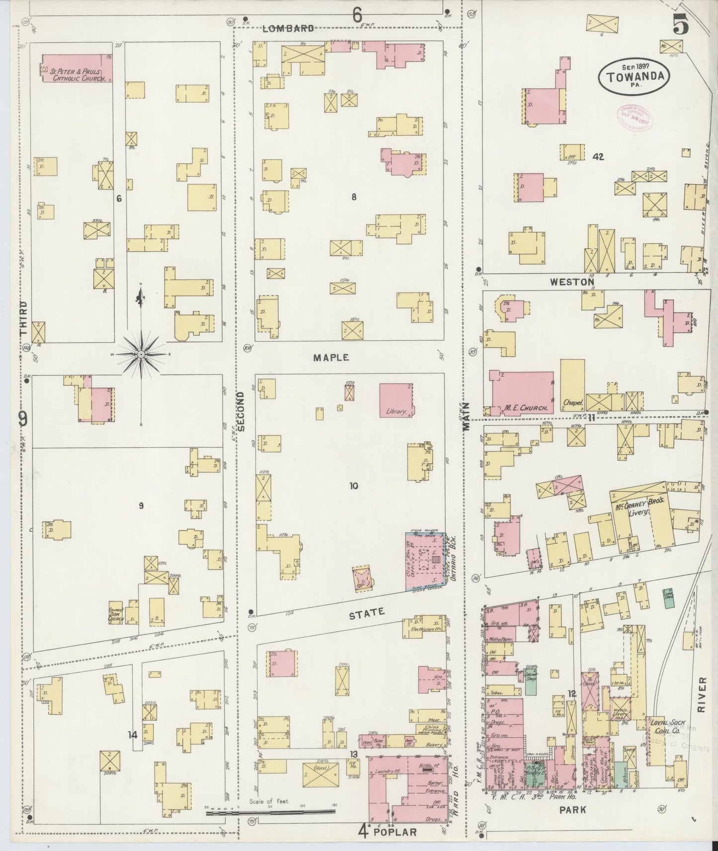 Sanborn Fire Insurance Map from Towanda, Bradford County, Pennsylvania (1897), Sheet #0005 - Complete Map Set gallery image, historic Sanborn map, vintage wall art, Pennsylvania Pennsylvania