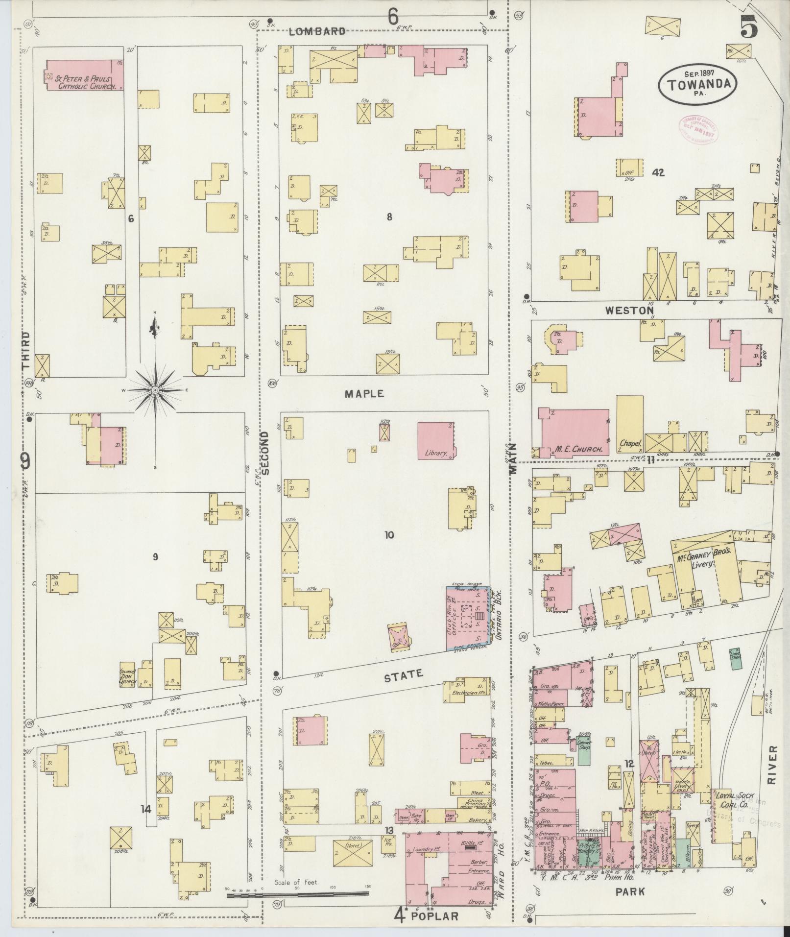 Sanborn Fire Insurance Map from Towanda, Bradford County, Pennsylvania (1897), Sheet #0005 - Complete Map Set gallery image, historic Sanborn map, vintage wall art, Pennsylvania Pennsylvania