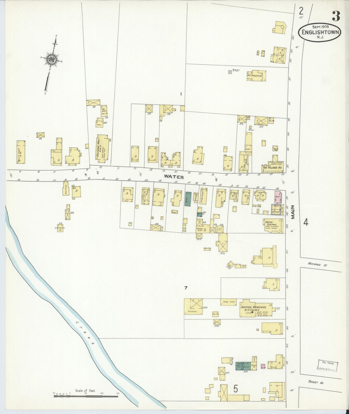Sanborn Fire Insurance Map from Englishtown, Monmouth County, New Jersey (1909), Sheet #0003 - Historic Sanborn Fire Insurance Map Print, vintage old map wall art, antique decor, genealogy gift, New Jersey New Jersey map