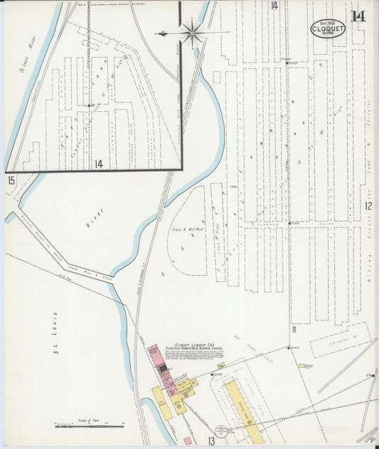 Sanborn Fire Insurance Map from Cloquet, Carlton County, Minnesota (1905), Sheet #0014 - Historic Sanborn Fire Insurance Map Print, vintage old map wall art, antique decor, genealogy gift, Minnesota Minnesota map