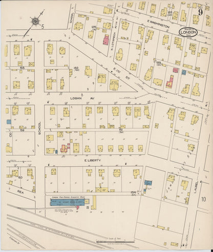 Sanborn Fire Insurance Map from London, Madison County, Ohio (1921), Sheet #0009 - Historic Sanborn Fire Insurance Map Print, vintage old map wall art, antique decor, genealogy gift, Ohio Ohio map