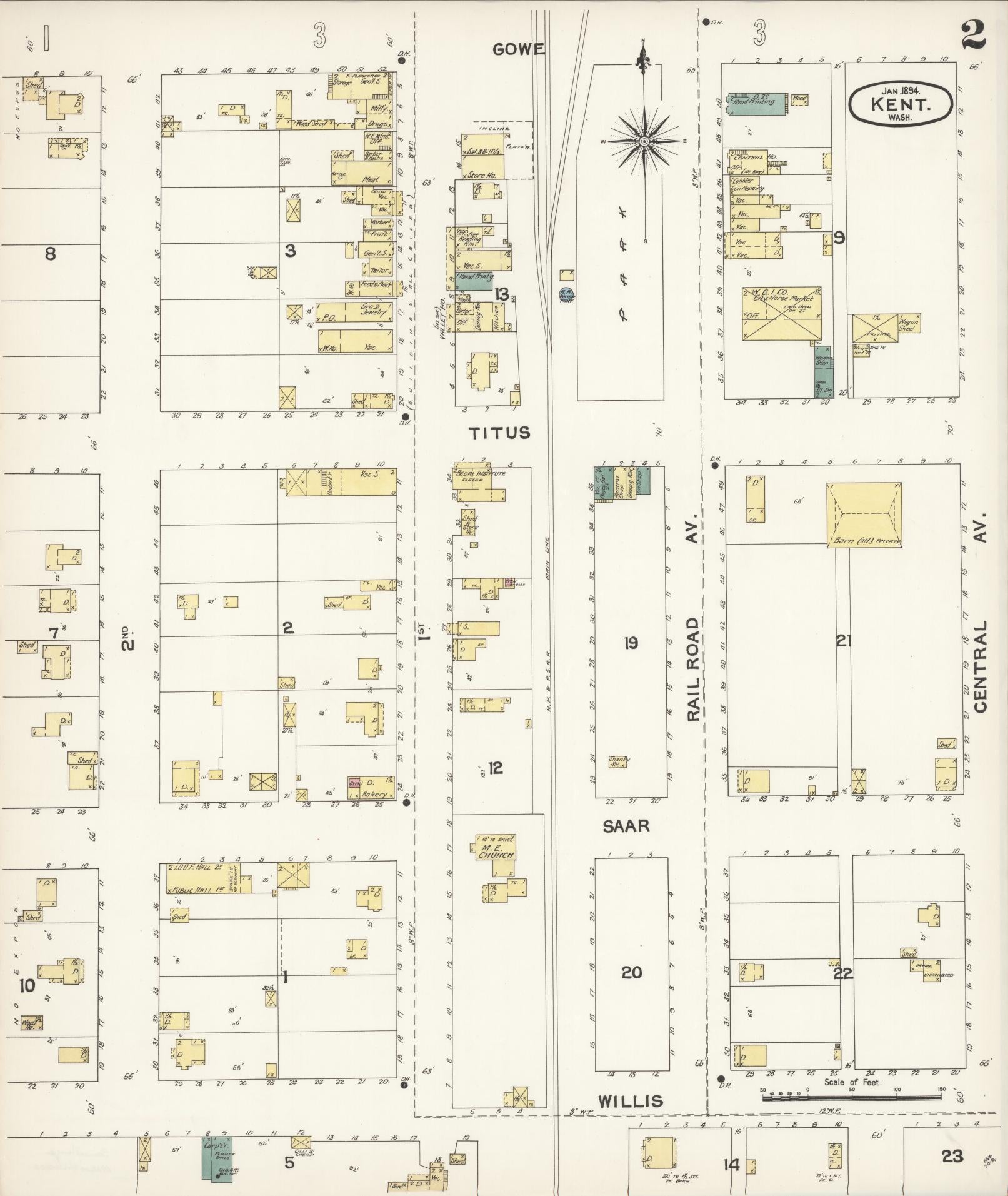 Sanborn Fire Insurance Map from Kent, King County, Washington (1894), Sheet #0002 - Complete Map Set gallery image, historic Sanborn map, vintage wall art, Washington Washington