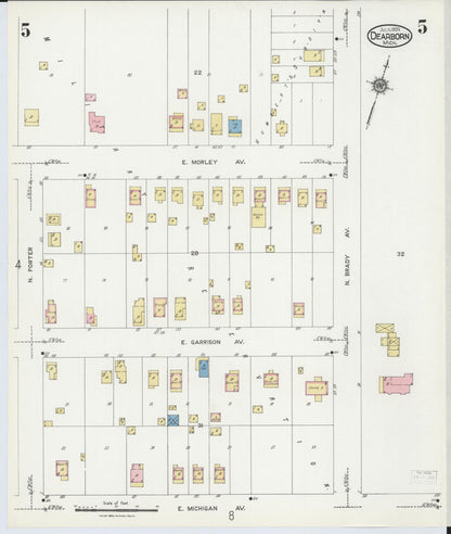 Sanborn Fire Insurance Map from Dearborn, Wayne County, Michigan (1924), Sheet #0005 - Historic Sanborn Fire Insurance Map Print, vintage old map wall art, antique decor, genealogy gift, Michigan Michigan map