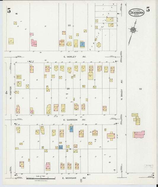 Sanborn Fire Insurance Map from Dearborn, Wayne County, Michigan (1924), Sheet #0005 - Historic Sanborn Fire Insurance Map Print, vintage old map wall art, antique decor, genealogy gift, Michigan Michigan map