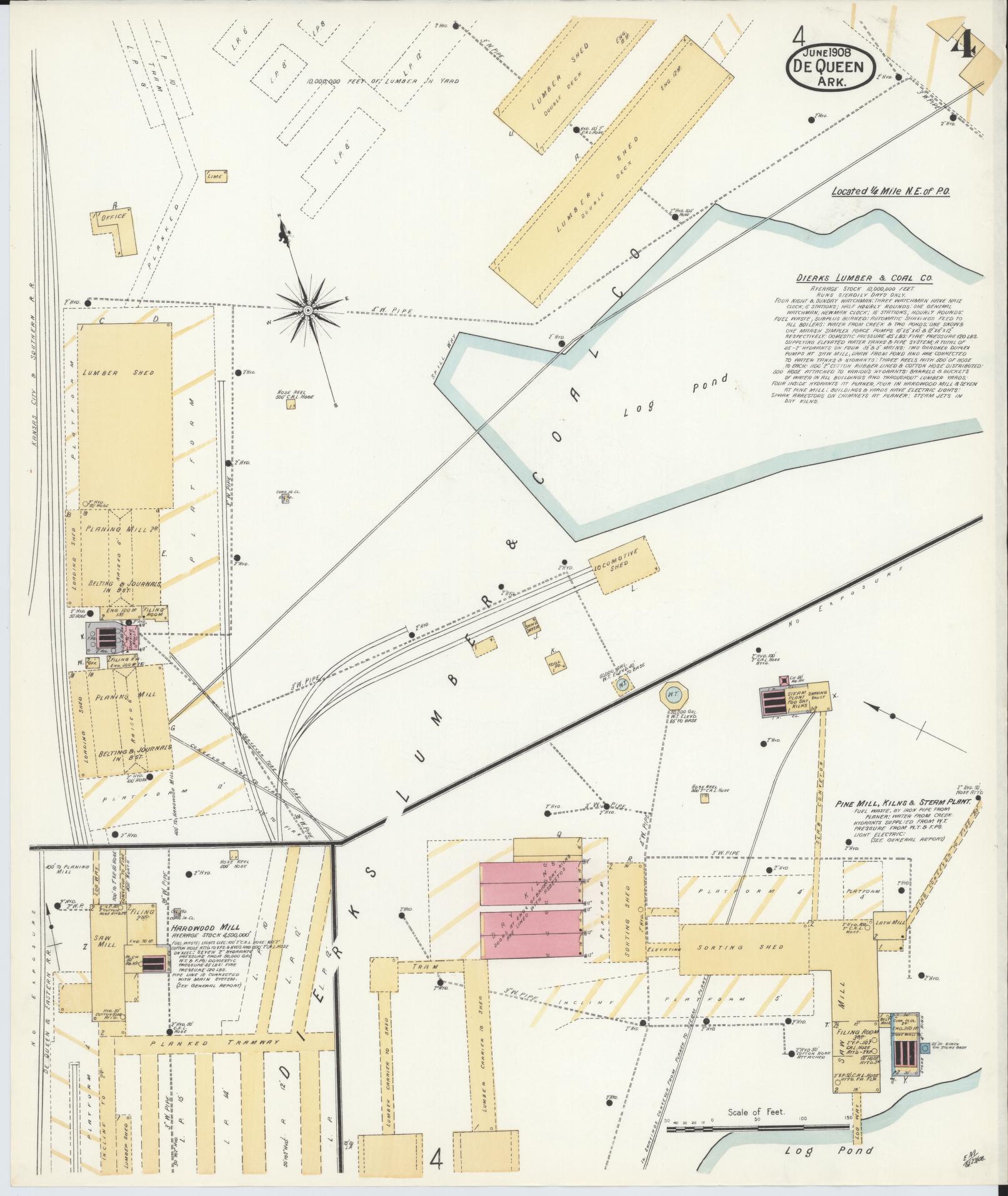 Sanborn Fire Insurance Map from De Queen, Sevier County, Arkansas (1908), Sheet #0004 - Complete Map Set gallery image, historic Sanborn map, vintage wall art, Arkansas Arkansas