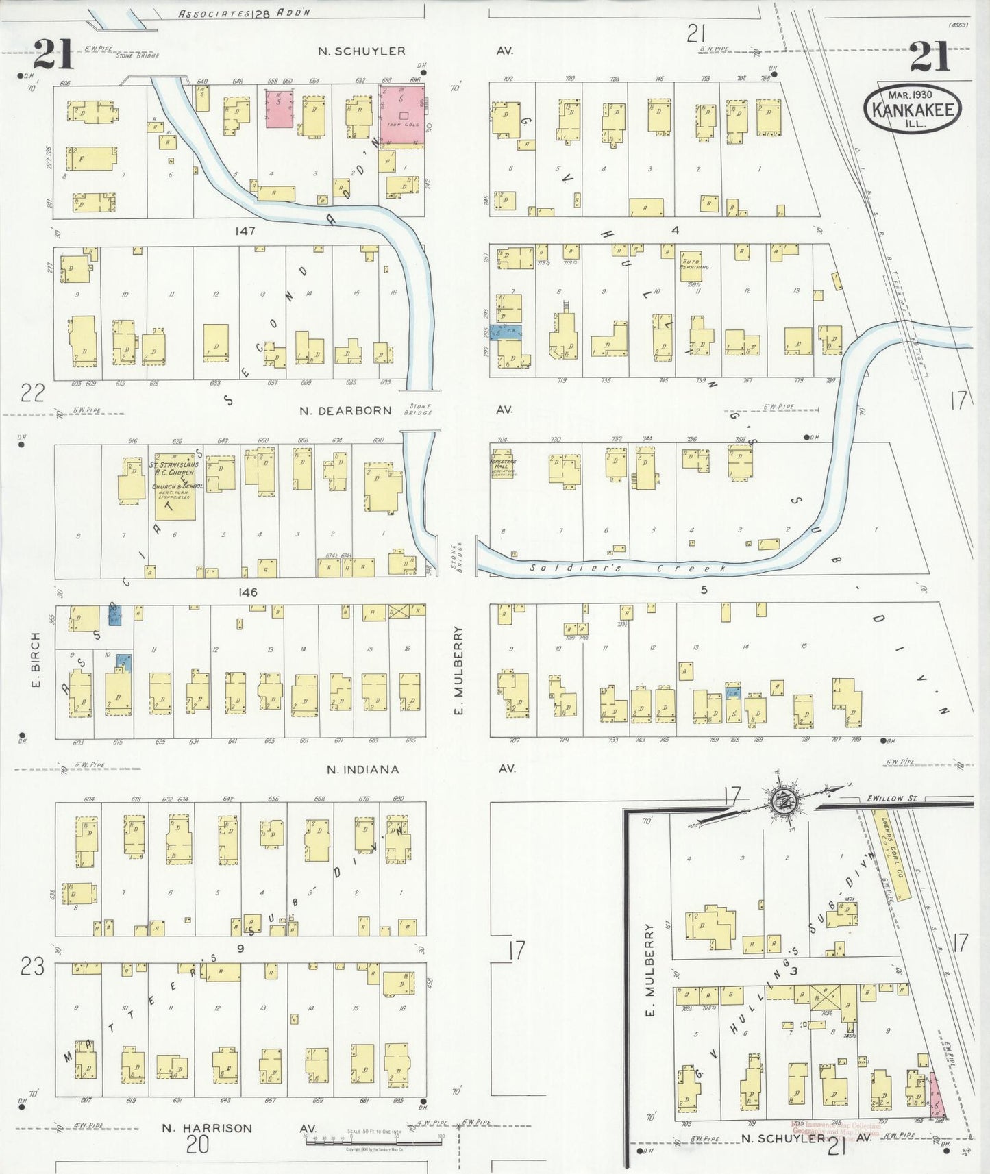 Sanborn Fire Insurance Map from Kankakee, Kankakee County, Illinois (1930), Sheet #0021 - Historic Sanborn Fire Insurance Map Print, vintage old map wall art, antique decor, genealogy gift, Illinois Illinois map