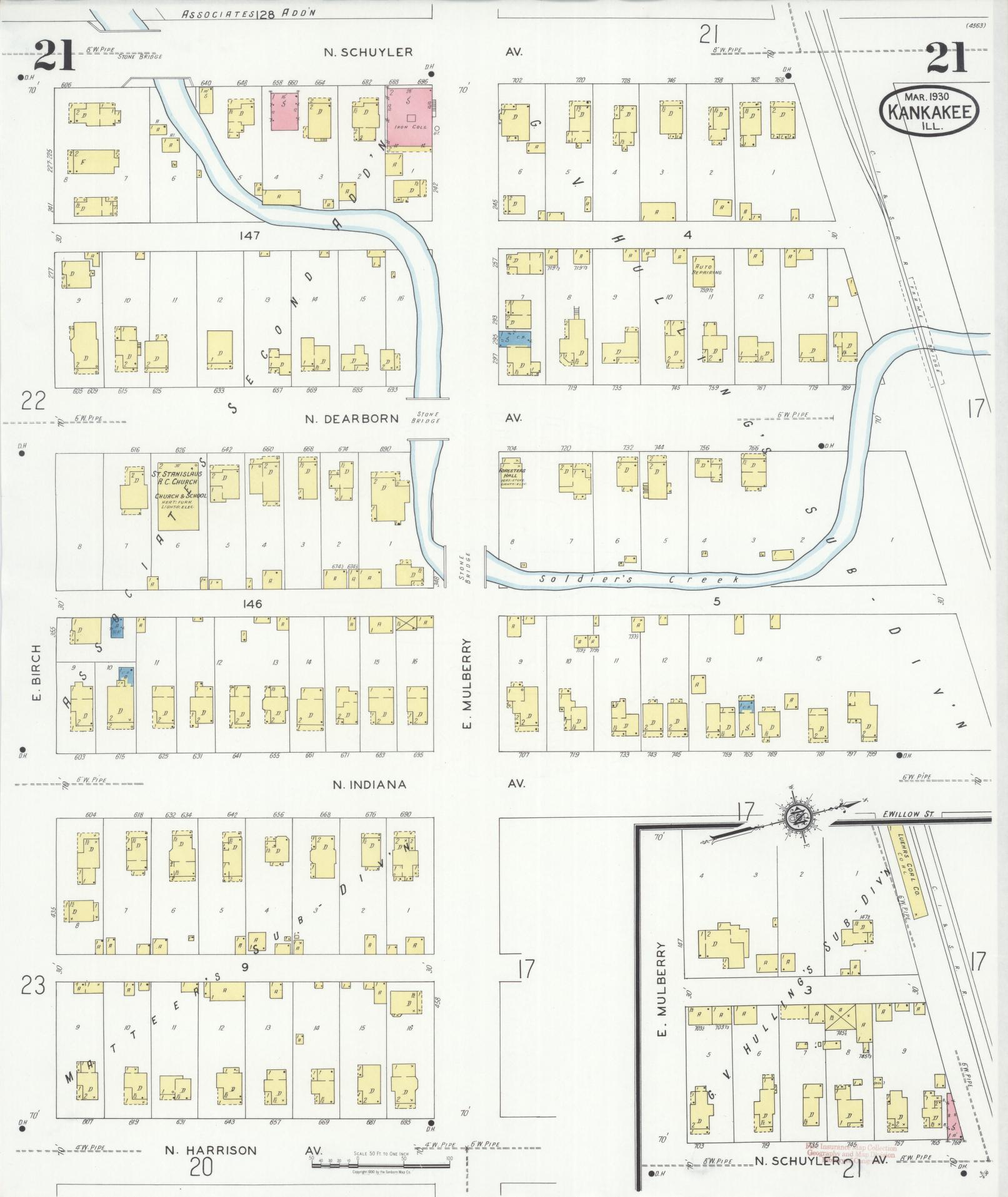 Sanborn Fire Insurance Map from Kankakee, Kankakee County, Illinois (1930), Sheet #0021 - Historic Sanborn Fire Insurance Map Print, vintage old map wall art, antique decor, genealogy gift, Illinois Illinois map