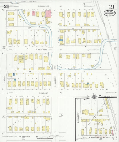 Sanborn Fire Insurance Map from Kankakee, Kankakee County, Illinois (1930), Sheet #0021 - Historic Sanborn Fire Insurance Map Print, vintage old map wall art, antique decor, genealogy gift, Illinois Illinois map