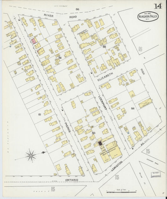 Sanborn Fire Insurance Map from Niagara Falls, Niagara County, New York (1892), Sheet #0014 - Historic Sanborn Fire Insurance Map Print, vintage old map wall art, antique decor, genealogy gift, New York New York map