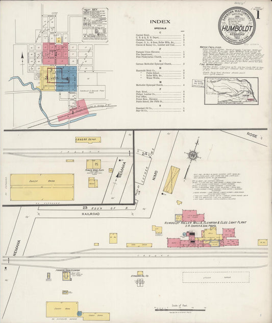 Sanborn Fire Insurance Map from Humboldt, Richardson County, Nebraska (1922), Sheet #0001 - Complete Map Set gallery image, historic Sanborn map, vintage wall art, Nebraska Nebraska