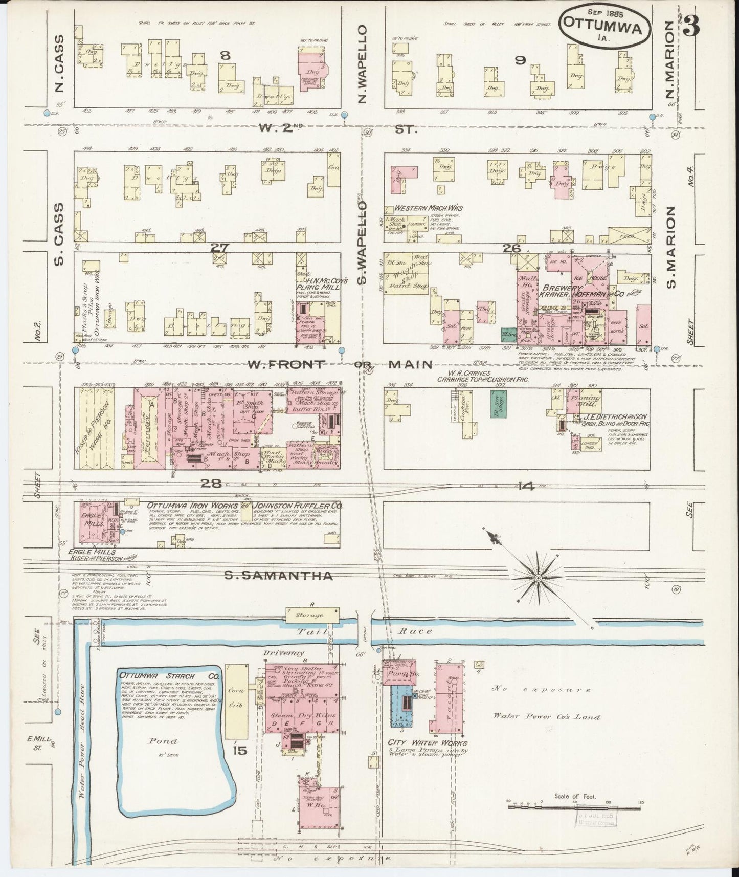 Sanborn Fire Insurance Map from Ottumwa, Wapello County, Iowa (1885), Sheet #0003 - Historic Sanborn Fire Insurance Map Print