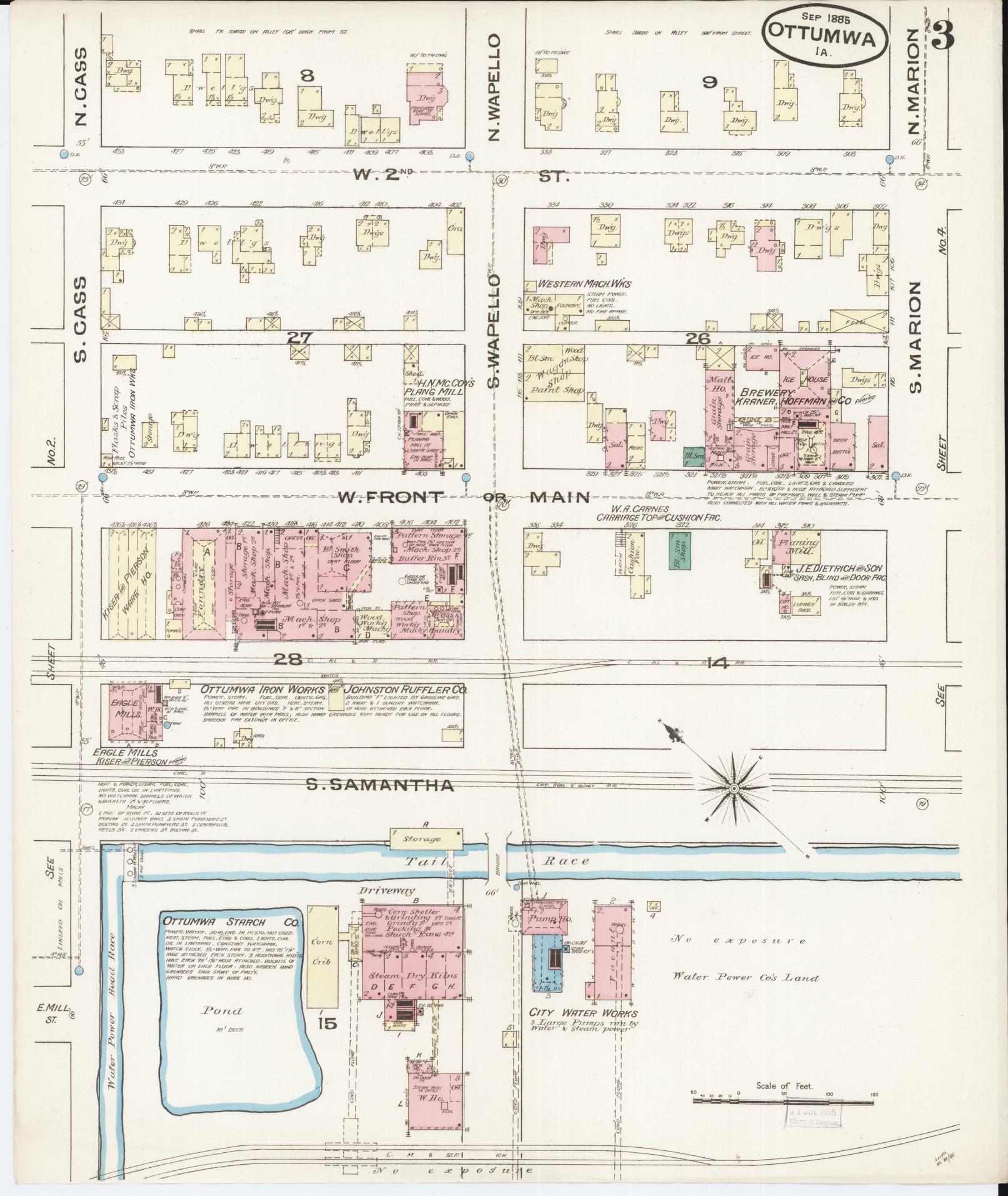 Sanborn Fire Insurance Map from Ottumwa, Wapello County, Iowa (1885), Sheet #0003 - Historic Sanborn Fire Insurance Map Print