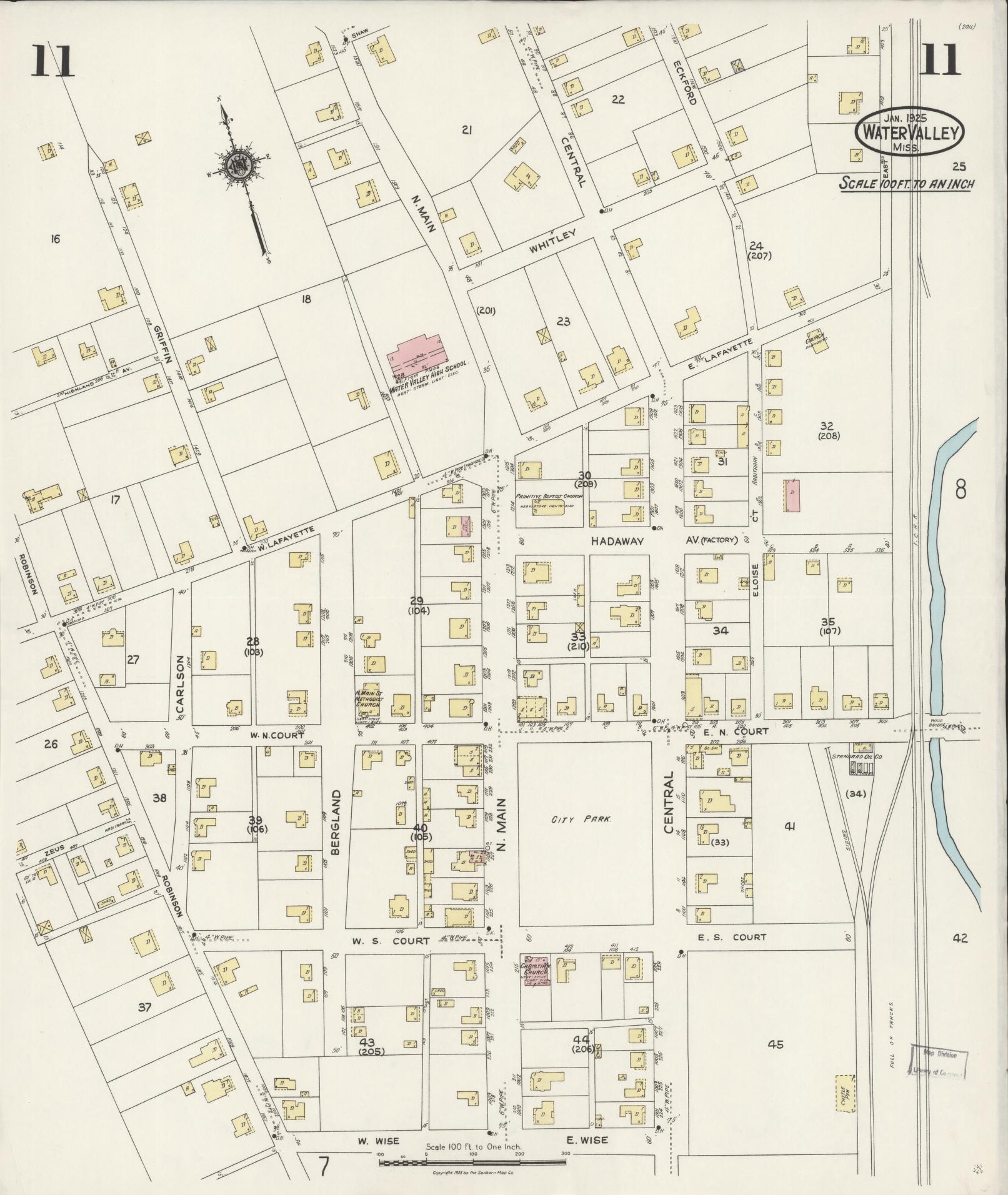 Sanborn Fire Insurance Map from Water Valley, Yalobusha County, Mississippi (1925), Sheet #0011 - Historic Sanborn Fire Insurance Map Print, vintage old map wall art, antique decor, genealogy gift, Mississippi Mississippi map
