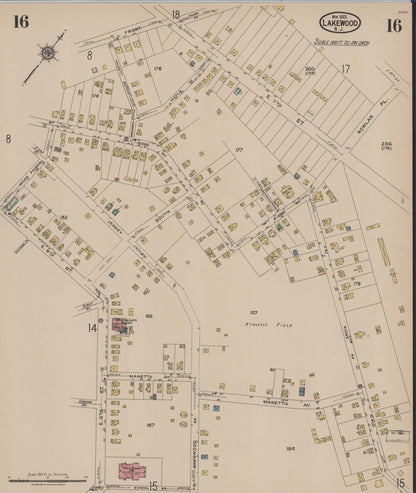 Sanborn Fire Insurance Map from Lakewood, Ocean County, New Jersey (1922), Sheet #0016 - Historic Sanborn Fire Insurance Map Print, vintage old map wall art, antique decor, genealogy gift, New Jersey New Jersey map