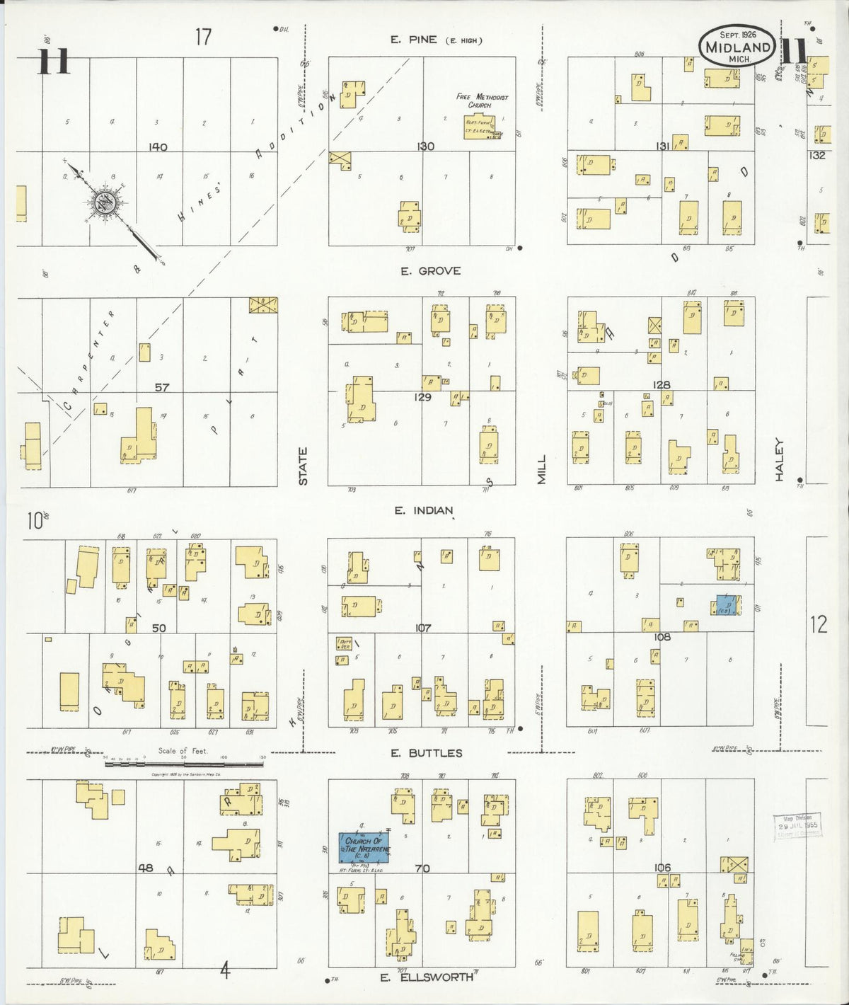 Sanborn Fire Insurance Map from Midland, Midland County, Michigan (1926), Sheet #0011 - Historic Sanborn Fire Insurance Map Print, vintage old map wall art, antique decor, genealogy gift, Michigan Michigan map