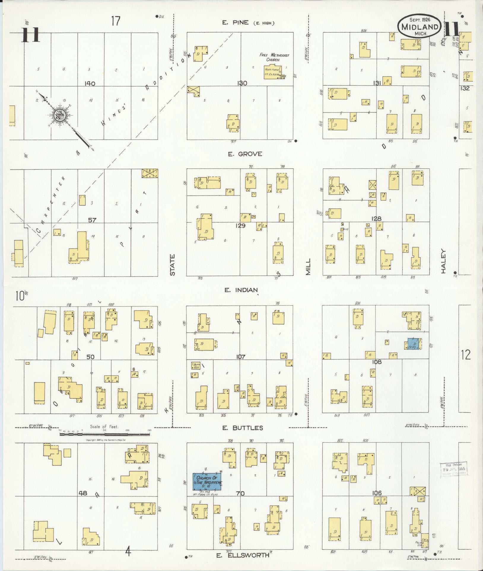 Sanborn Fire Insurance Map from Midland, Midland County, Michigan (1926), Sheet #0011 - Historic Sanborn Fire Insurance Map Print, vintage old map wall art, antique decor, genealogy gift, Michigan Michigan map