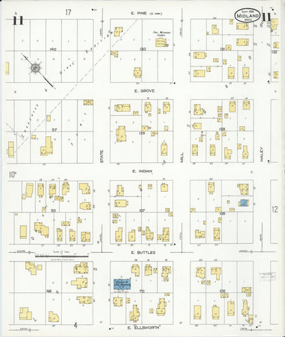 Sanborn Fire Insurance Map from Midland, Midland County, Michigan (1926), Sheet #0011 - Historic Sanborn Fire Insurance Map Print, vintage old map wall art, antique decor, genealogy gift, Michigan Michigan map