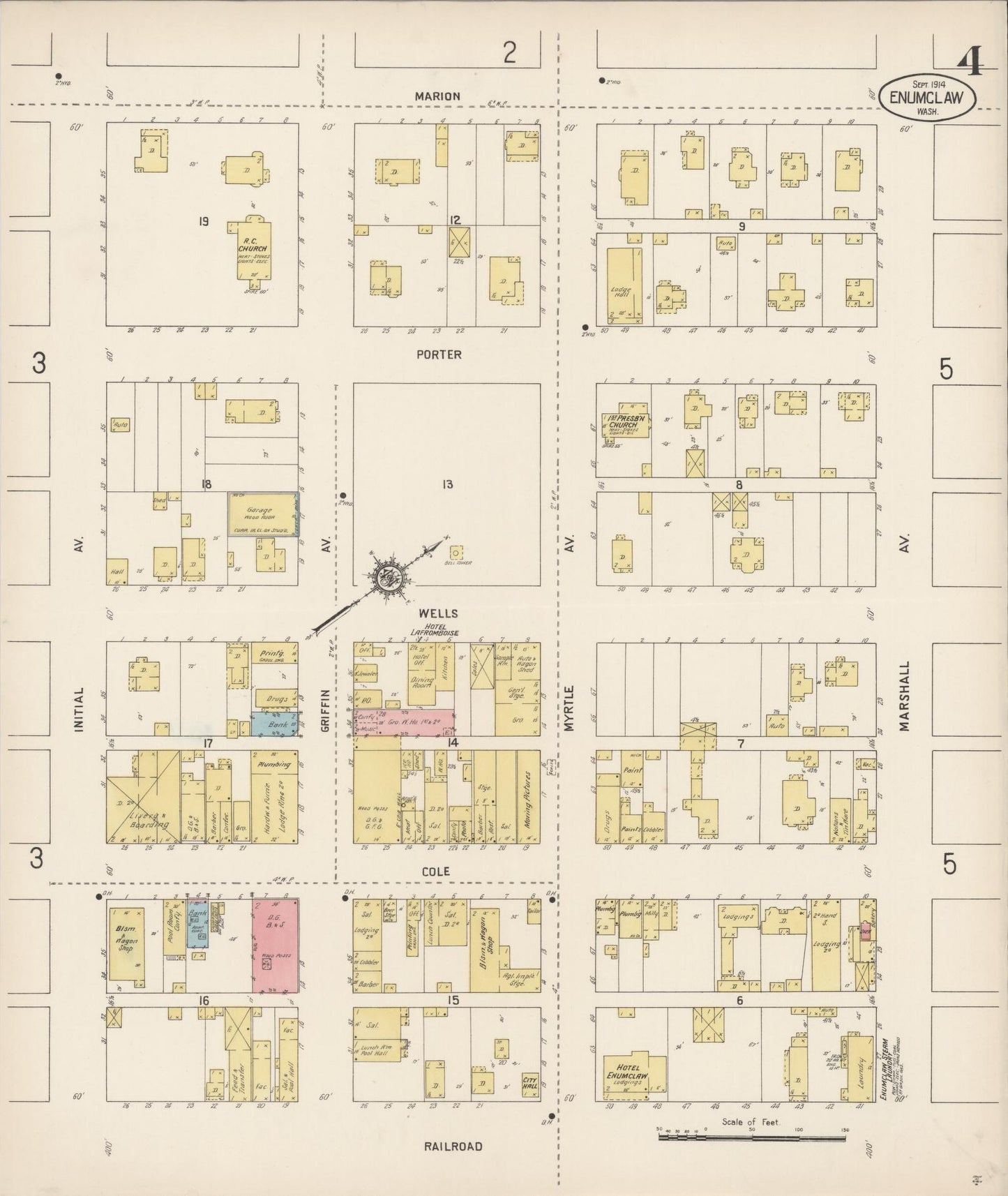 Sanborn Fire Insurance Map from Enumclaw, King County, Washington (1914), Sheet #0004 - Complete Map Set gallery image, historic Sanborn map, vintage wall art, Washington Washington