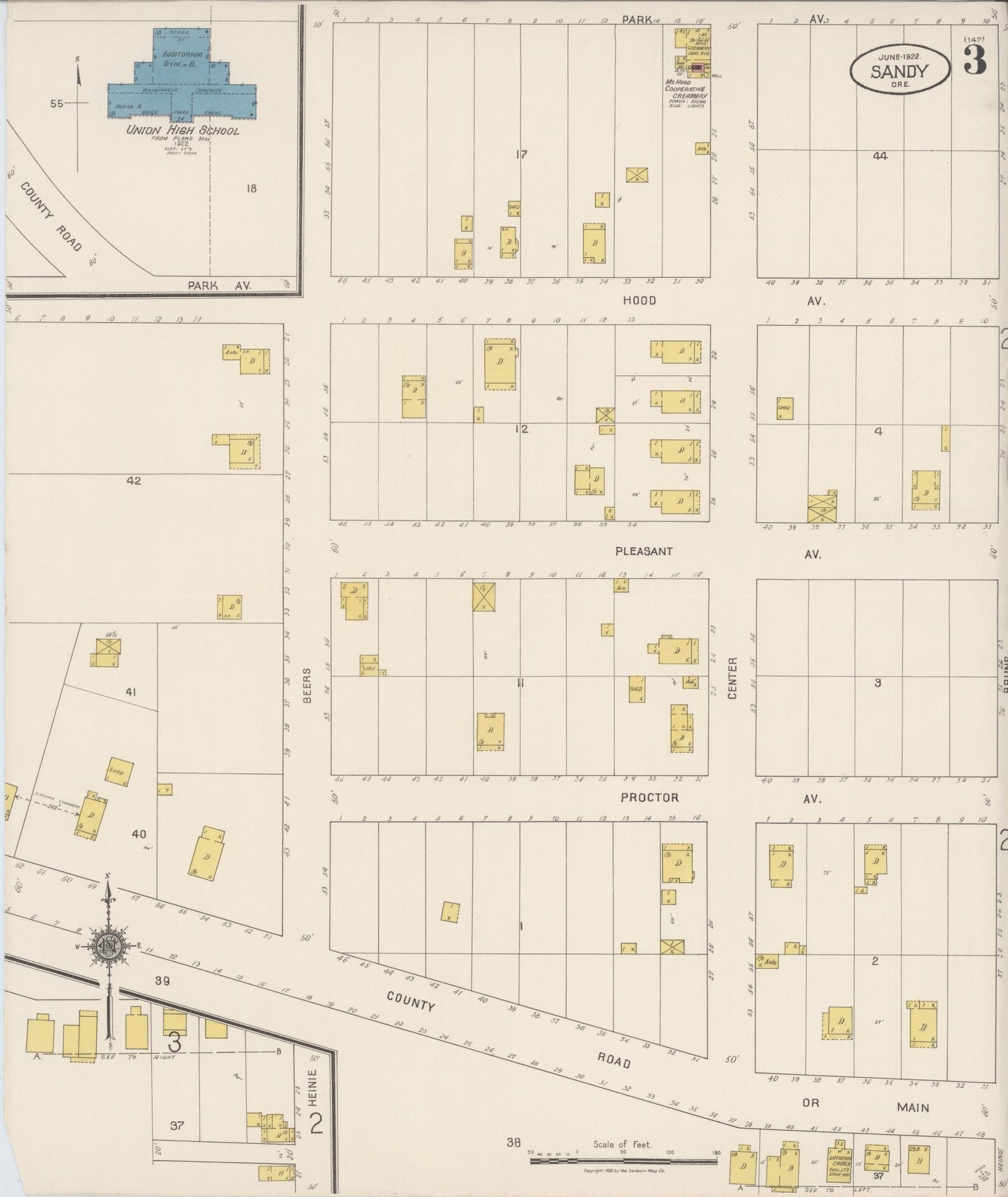 Sanborn Fire Insurance Map from Sandy, Clackamas County, Oregon (1922), Sheet #0003 - Complete Map Set gallery image, historic Sanborn map, vintage wall art, Oregon Oregon