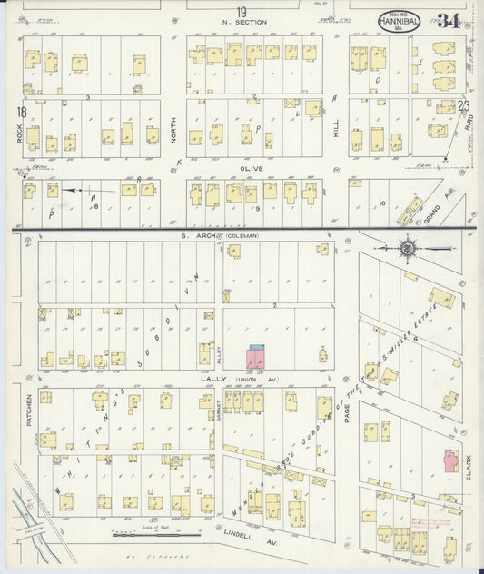 Sanborn Fire Insurance Map from Hannibal, Marion County, Missouri (1913), Sheet #0034 - Historic Sanborn Fire Insurance Map Print, vintage old map wall art, antique decor, genealogy gift, Missouri Missouri map