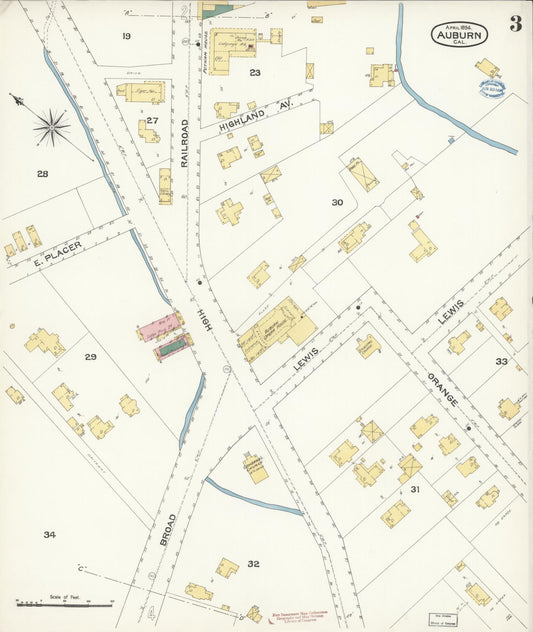Sanborn Fire Insurance Map from Auburn, Placer County, California (1894), Sheet #0003 - Historic Sanborn Fire Insurance Map Print, vintage old map wall art, antique decor, genealogy gift, California California map