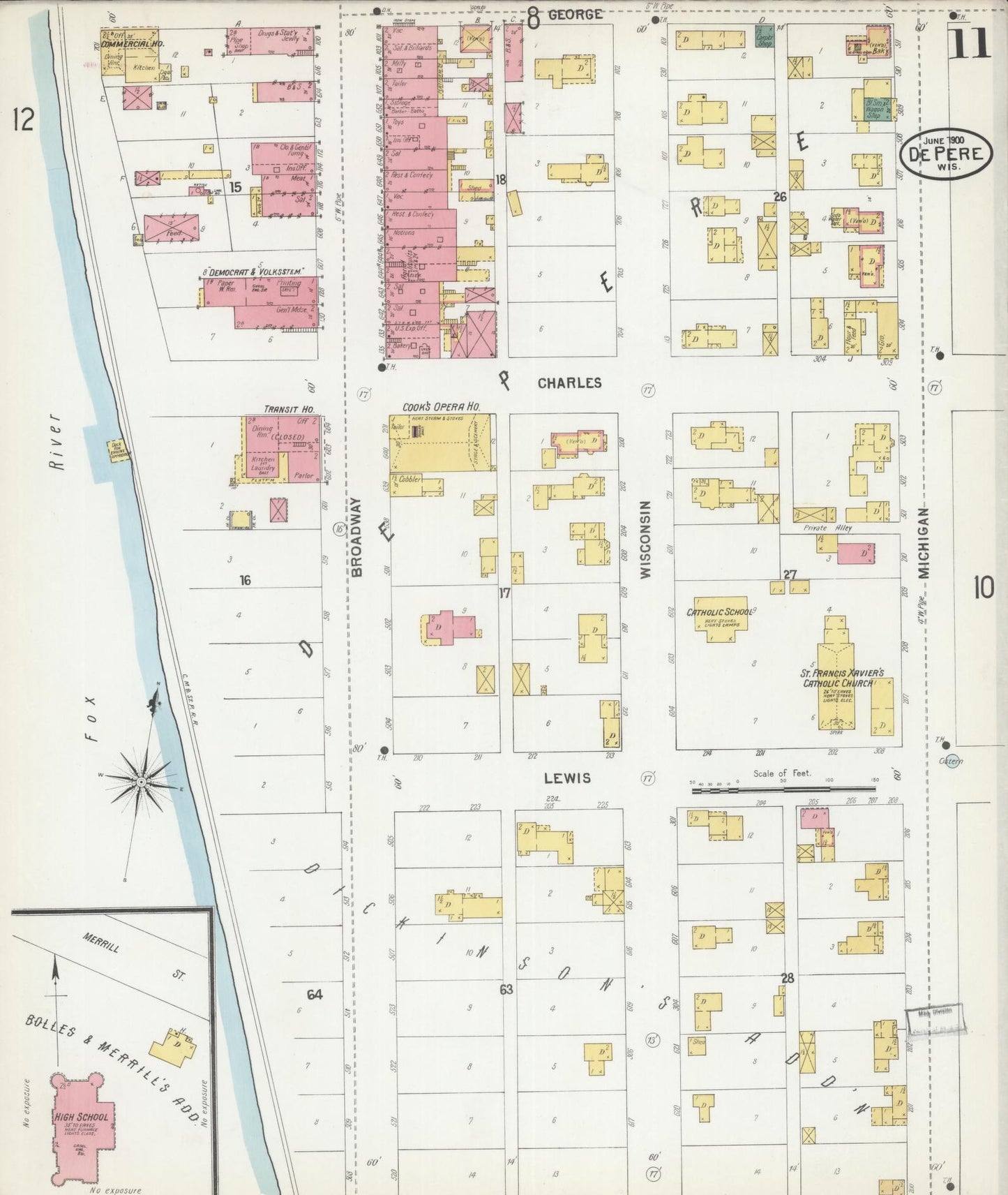 Sanborn Fire Insurance Map from De Pere, Brown County, Wisconsin (1900), Sheet #0011 - Historic Sanborn Fire Insurance Map Print, vintage old map wall art, antique decor, genealogy gift, Wisconsin Wisconsin map