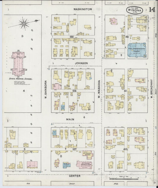 Sanborn Fire Insurance Map from Winona, Winona County, Minnesota (1889), Sheet #0014 - Historic Sanborn Fire Insurance Map Print, vintage old map wall art, antique decor, genealogy gift, Minnesota Minnesota map