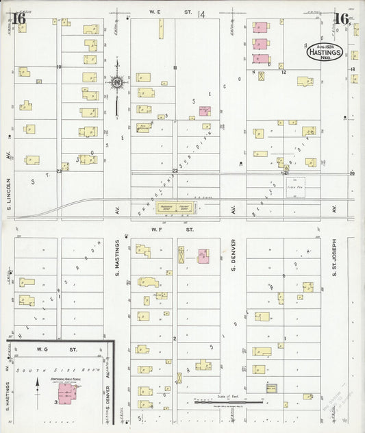 Sanborn Fire Insurance Map from Hastings, Adams County, Nebraska (1924), Sheet #0016 - Historic Sanborn Fire Insurance Map Print, vintage old map wall art, antique decor, genealogy gift, Nebraska Nebraska map