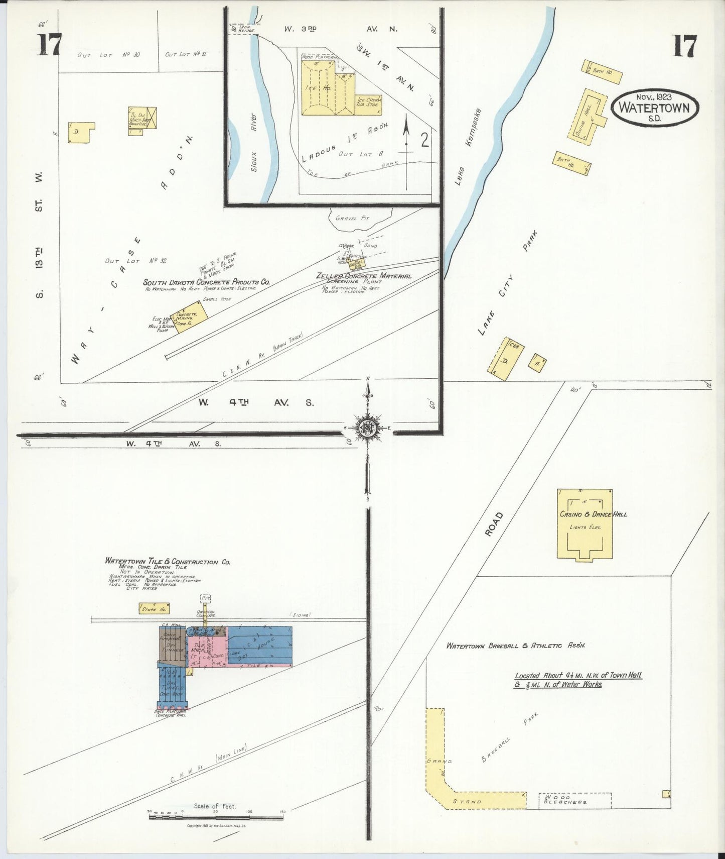 Sanborn Fire Insurance Map from Watertown, Codington County, South Dakota (1923), Sheet #0017 - Complete Map Set gallery image, historic Sanborn map, vintage wall art, South Dakota South Dakota