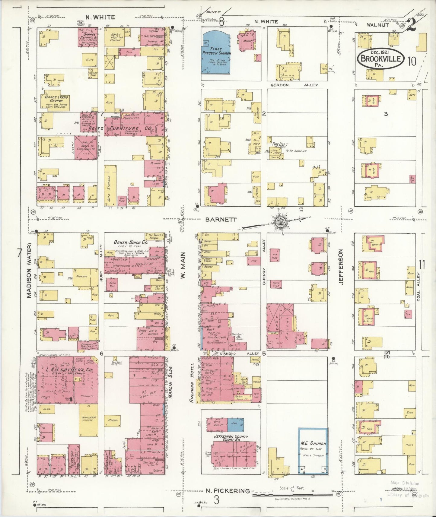 Sanborn Fire Insurance Map from Brookville, Jefferson County, Pennsylvania (1921), Sheet #0002 - Historic Sanborn Fire Insurance Map Print, vintage old map wall art, antique decor, genealogy gift, Pennsylvania Pennsylvania map