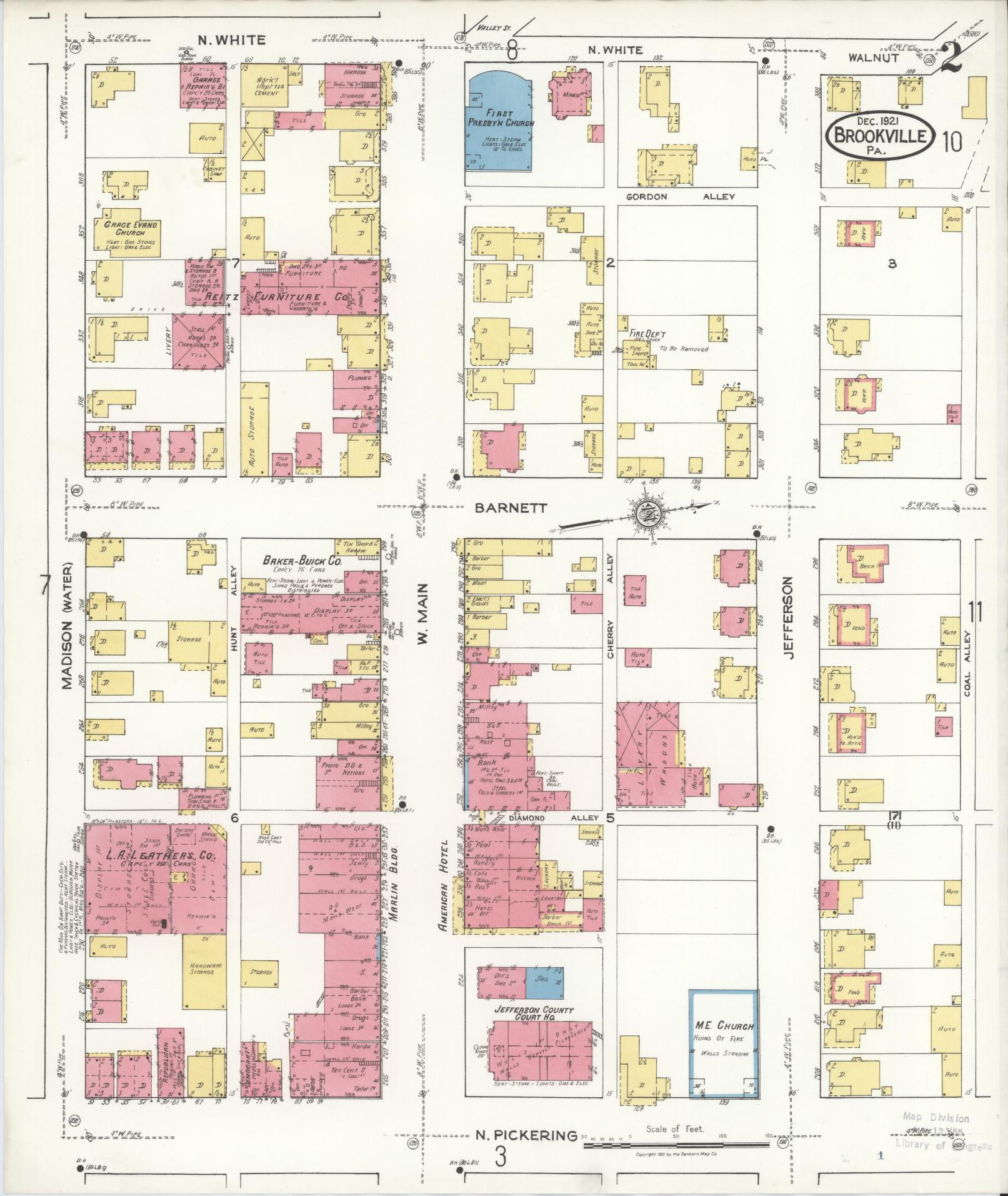 Sanborn Fire Insurance Map from Brookville, Jefferson County, Pennsylvania (1921), Sheet #0002 - Historic Sanborn Fire Insurance Map Print, vintage old map wall art, antique decor, genealogy gift, Pennsylvania Pennsylvania map