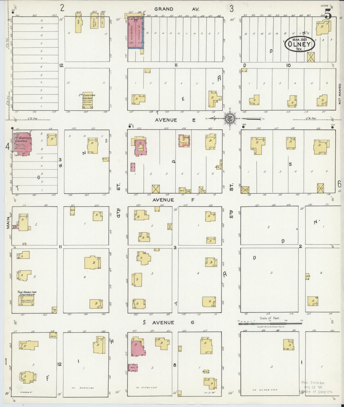 Sanborn Fire Insurance Map from Olney, Young County, Texas (1921), Sheet #0005 - Complete Map Set gallery image, historic Sanborn map, vintage wall art, Texas Texas