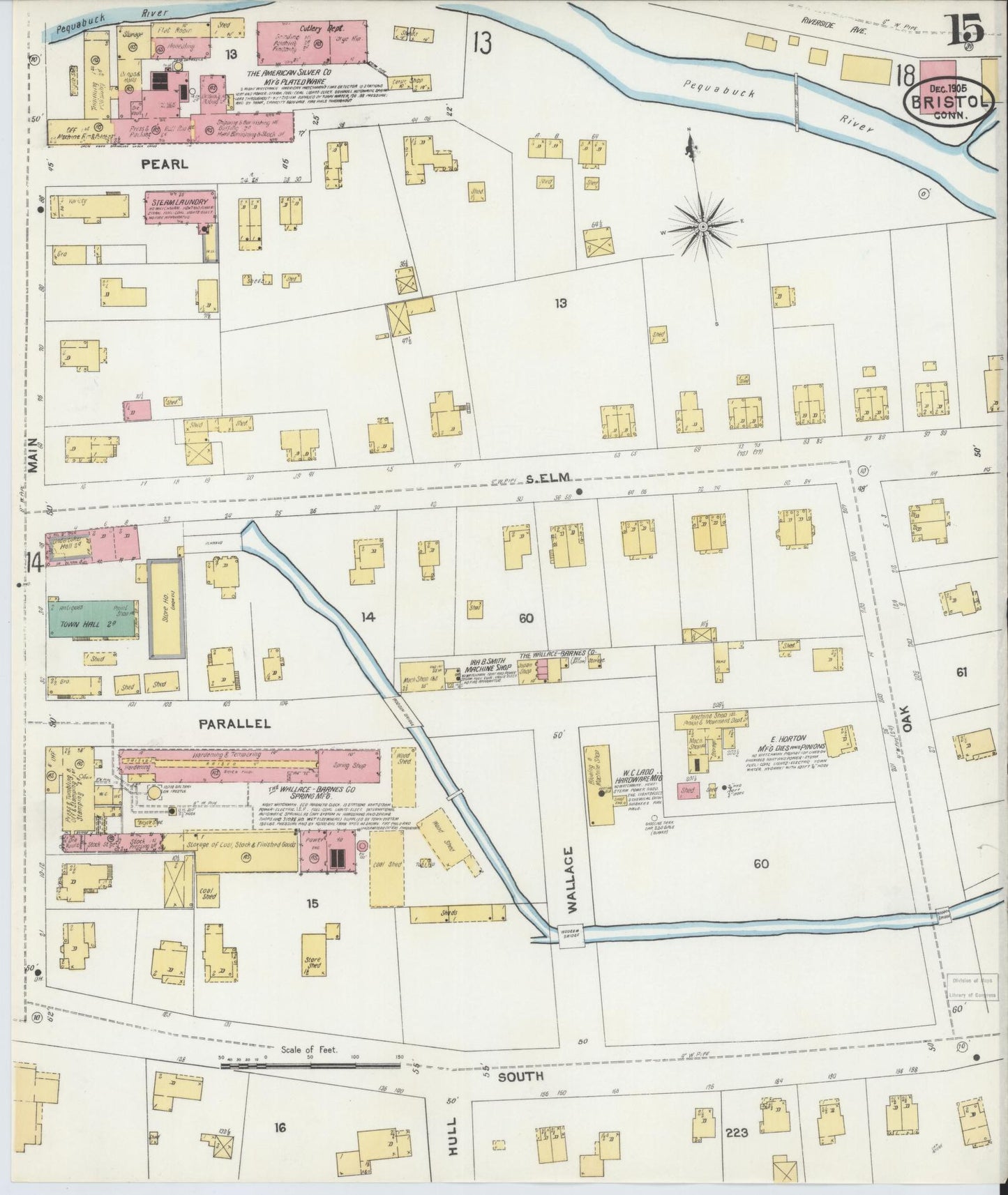 Sanborn Fire Insurance Map from Bristol, Hartford County, Connecticut (1905), Sheet #0015 - Complete Map Set gallery image, historic Sanborn map, vintage wall art, Connecticut Connecticut