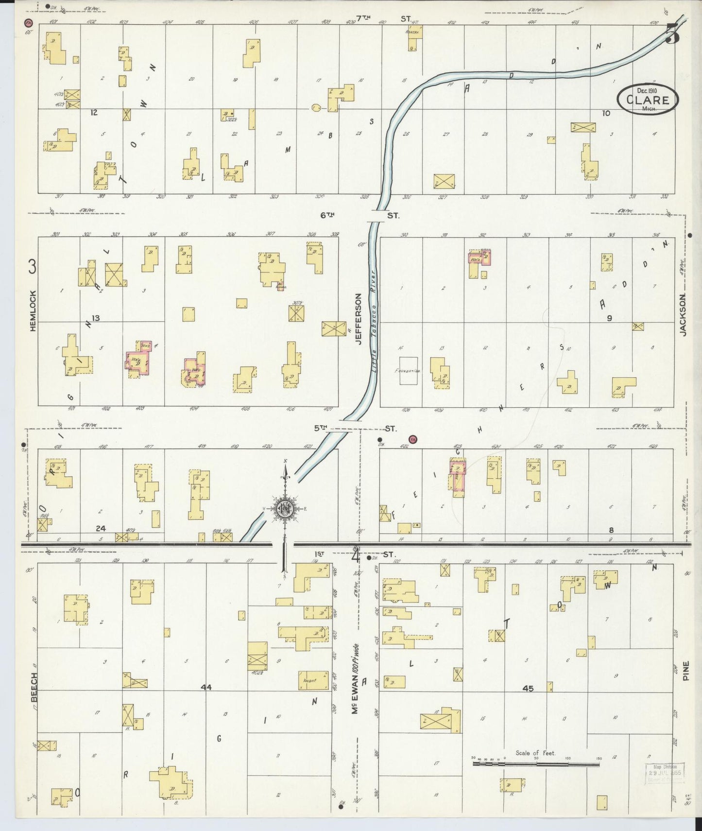 Sanborn Fire Insurance Map from Clare, Clare County, Michigan (1910), Sheet #0005 - Historic Sanborn Fire Insurance Map Print, vintage old map wall art, antique decor, genealogy gift, Michigan Michigan map