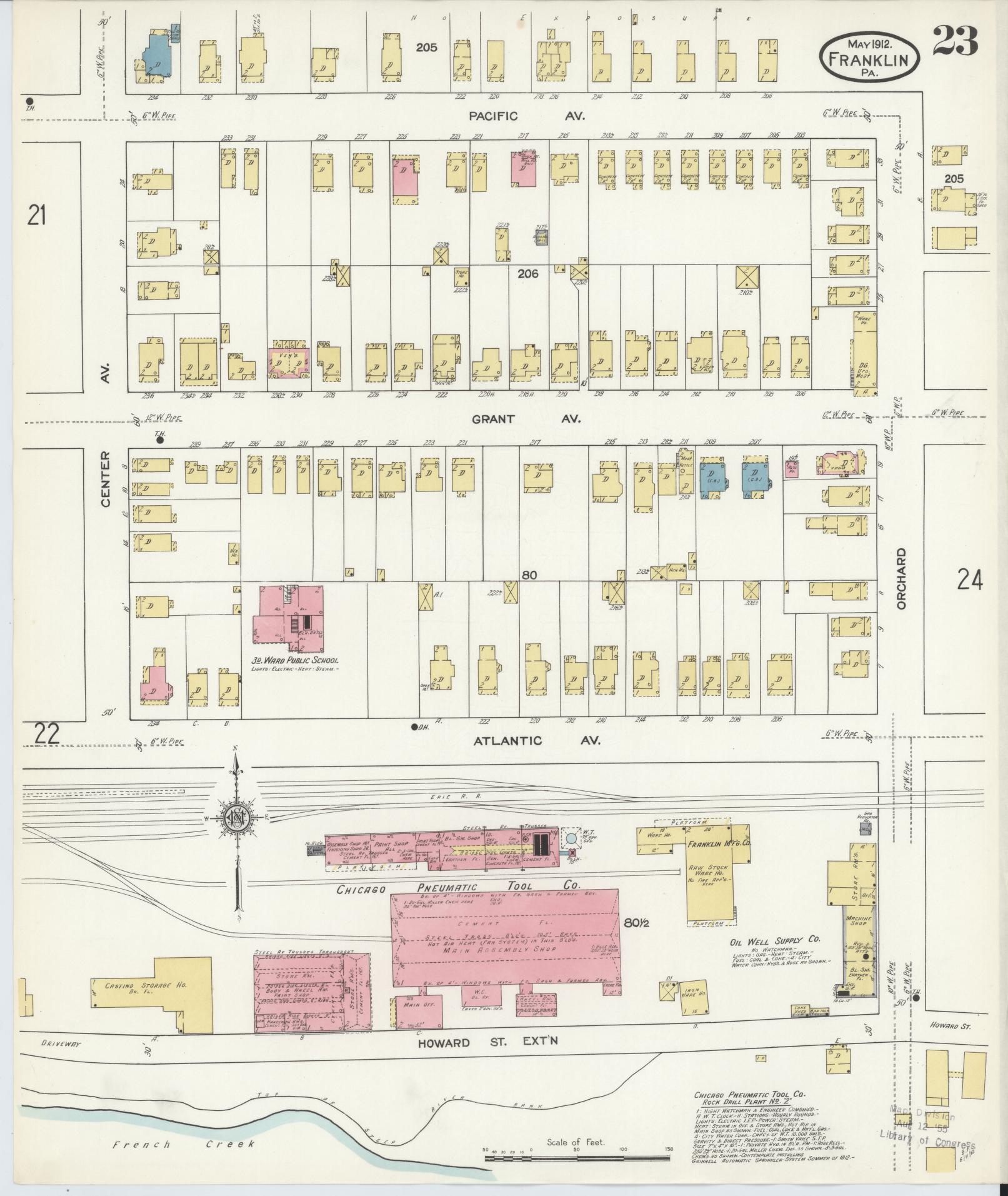 Sanborn Fire Insurance Map from Franklin, Venango County, Pennsylvania (1912), Sheet #0023 - Historic Sanborn Fire Insurance Map Print, vintage old map wall art, antique decor, genealogy gift, Pennsylvania Pennsylvania map