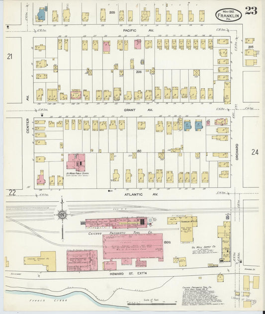 Sanborn Fire Insurance Map from Franklin, Venango County, Pennsylvania (1912), Sheet #0023 - Historic Sanborn Fire Insurance Map Print, vintage old map wall art, antique decor, genealogy gift, Pennsylvania Pennsylvania map