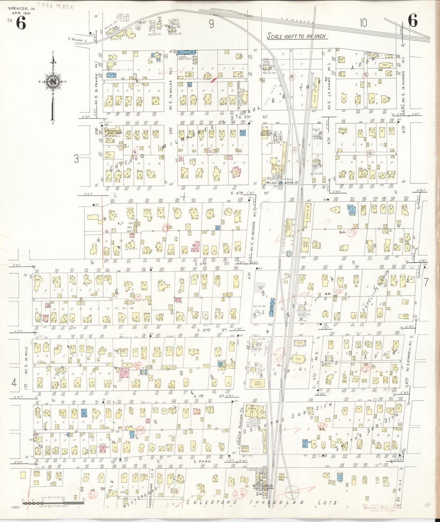 Sanborn Fire Insurance Map from Spencer, Clay County, Iowa (1946), Sheet #0006 - Historic Sanborn Fire Insurance Map Print, vintage old map wall art