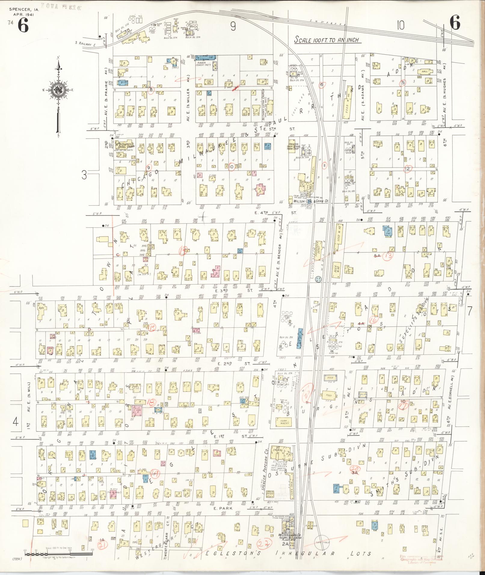 Sanborn Fire Insurance Map from Spencer, Clay County, Iowa (1946), Sheet #0006 - Historic Sanborn Fire Insurance Map Print, vintage old map wall art