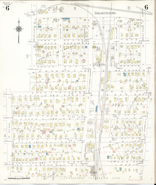 Sanborn Fire Insurance Map from Spencer, Clay County, Iowa (1946), Sheet #0006 - Historic Sanborn Fire Insurance Map Print, vintage old map wall art