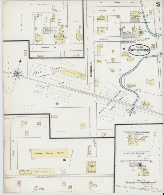 Sanborn Fire Insurance Map from Sulphur Springs, Hopkins County, Texas (1888), Sheet #0003 - Historic Sanborn Fire Insurance Map Print, vintage old map wall art, antique decor, genealogy gift, Texas Texas map