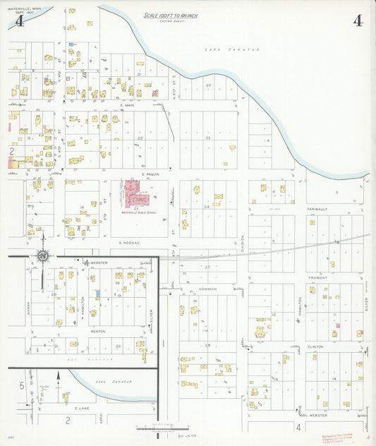 Sanborn Fire Insurance Map from Waterville, Le Sueur County, Minnesota (1937), Sheet #0004 - Historic Sanborn Fire Insurance Map Print, vintage old map wall art, antique decor, genealogy gift, Minnesota Minnesota map