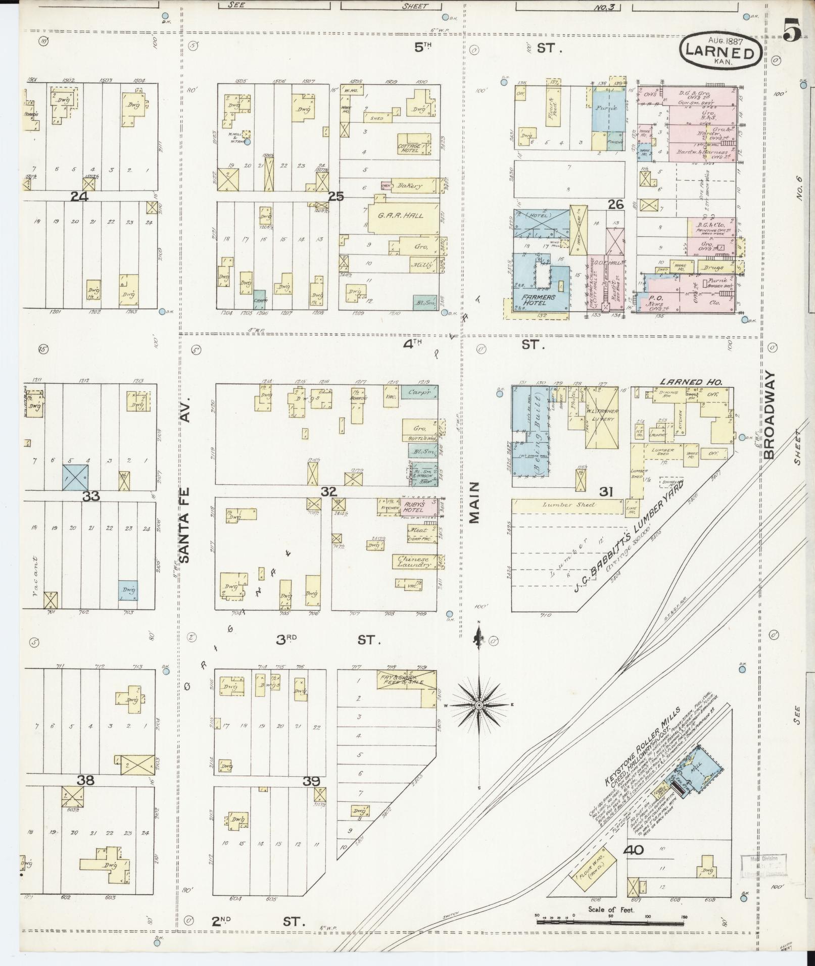 Sanborn Fire Insurance Map from Larned, Pawnee County, Kansas (1887), Sheet #0005 - Historic Sanborn Fire Insurance Map Print, vintage old map wall art, antique decor, genealogy gift, Kansas Kansas map