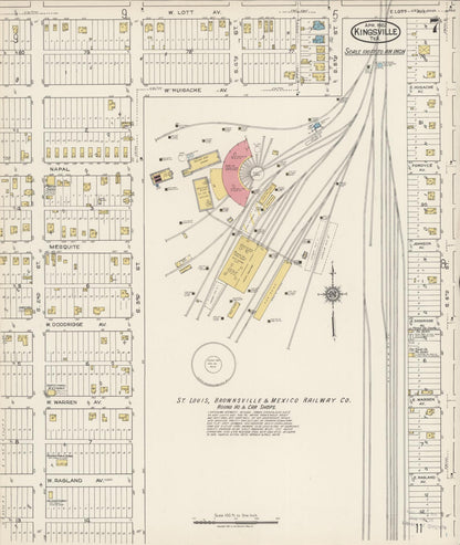 Sanborn Fire Insurance Map from Kingsville, Kleberg County, Texas (1922), Sheet #0007 - Historic Sanborn Fire Insurance Map Print, vintage old map wall art, antique decor, genealogy gift, Texas Texas map
