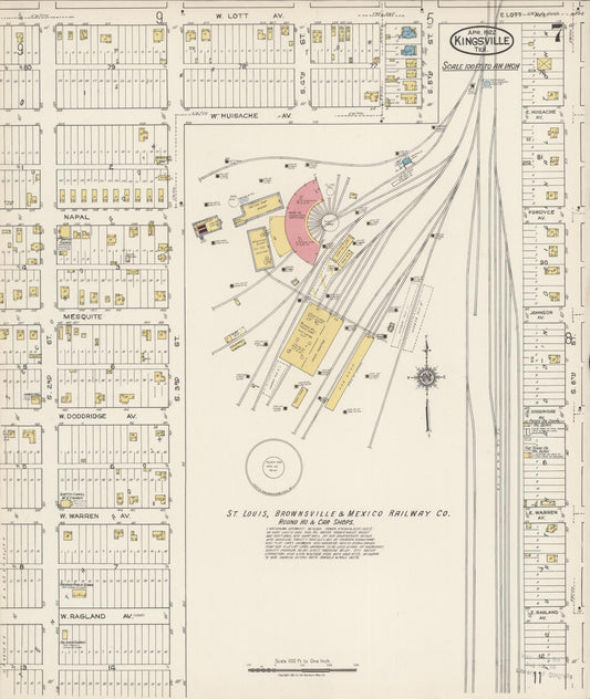 Sanborn Fire Insurance Map from Kingsville, Kleberg County, Texas (1922), Sheet #0007 - Historic Sanborn Fire Insurance Map Print, vintage old map wall art, antique decor, genealogy gift, Texas Texas map