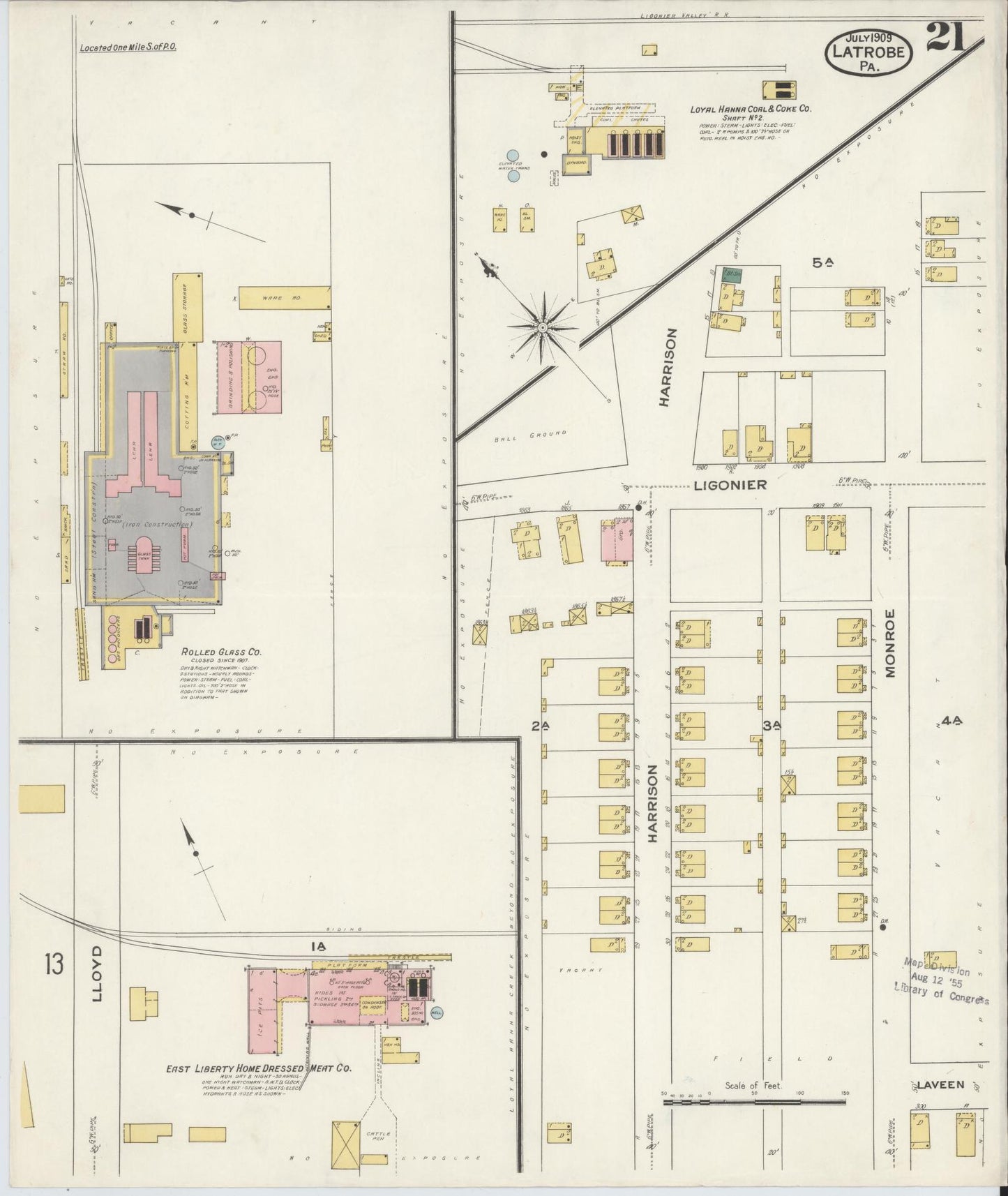 Sanborn Fire Insurance Map from Latrobe, Westmoreland County, Pennsylvania (1909), Sheet #0021 - Historic Sanborn Fire Insurance Map Print, vintage old map wall art, antique decor, genealogy gift, Pennsylvania Pennsylvania map