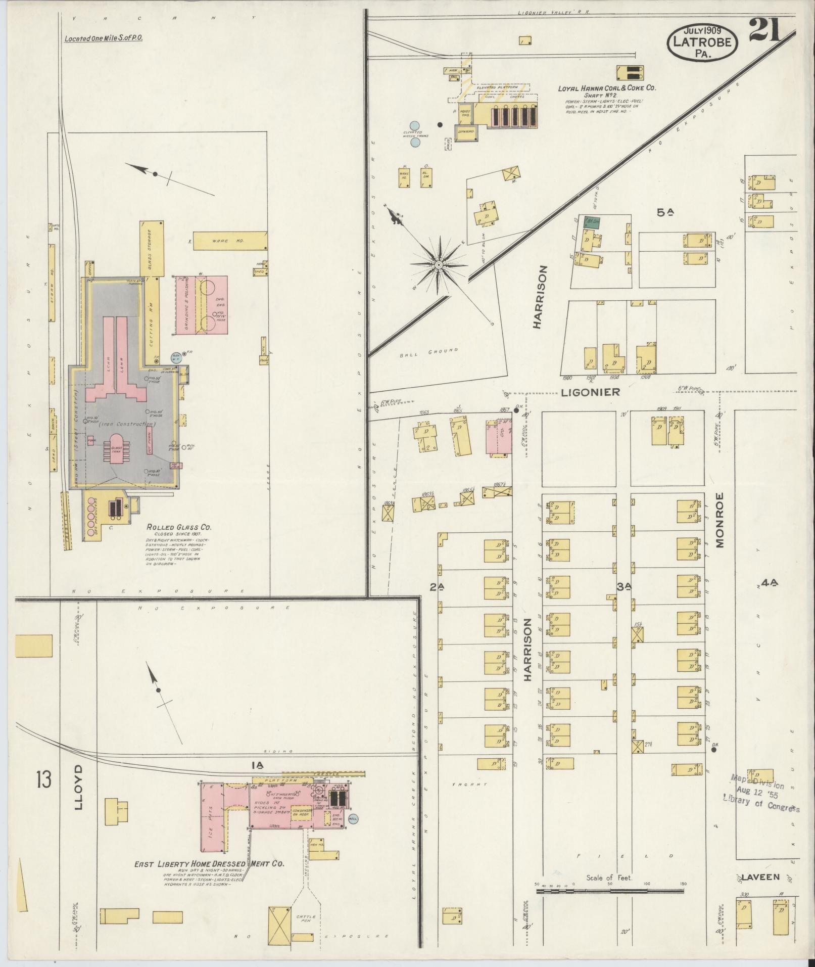 Sanborn Fire Insurance Map from Latrobe, Westmoreland County, Pennsylvania (1909), Sheet #0021 - Historic Sanborn Fire Insurance Map Print, vintage old map wall art, antique decor, genealogy gift, Pennsylvania Pennsylvania map