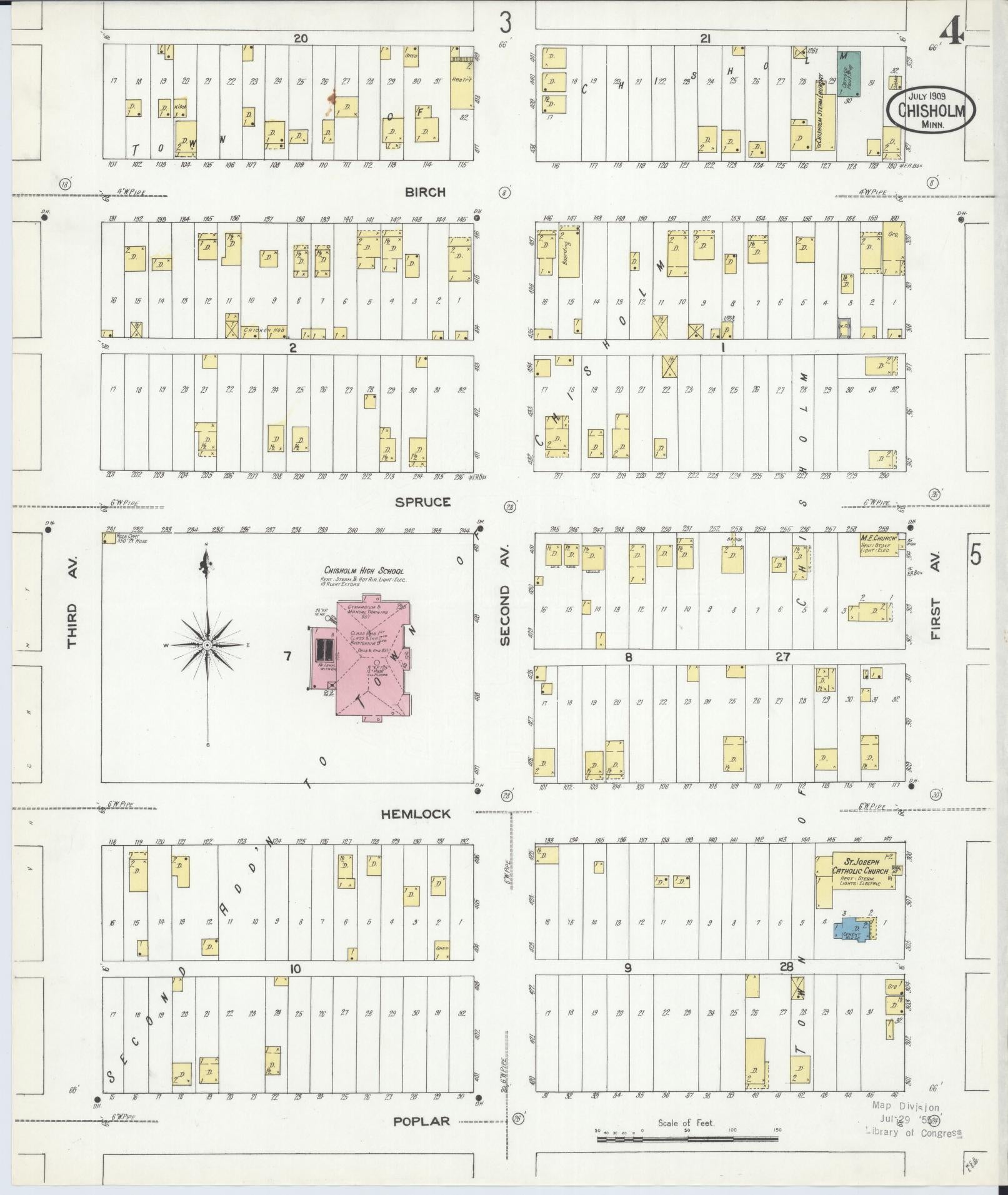 Sanborn Fire Insurance Map from Chisholm, Saint Louis County, Minnesota (1909), Sheet #0004 - Historic Sanborn Fire Insurance Map Print, vintage old map wall art, antique decor, genealogy gift, Minnesota Minnesota map