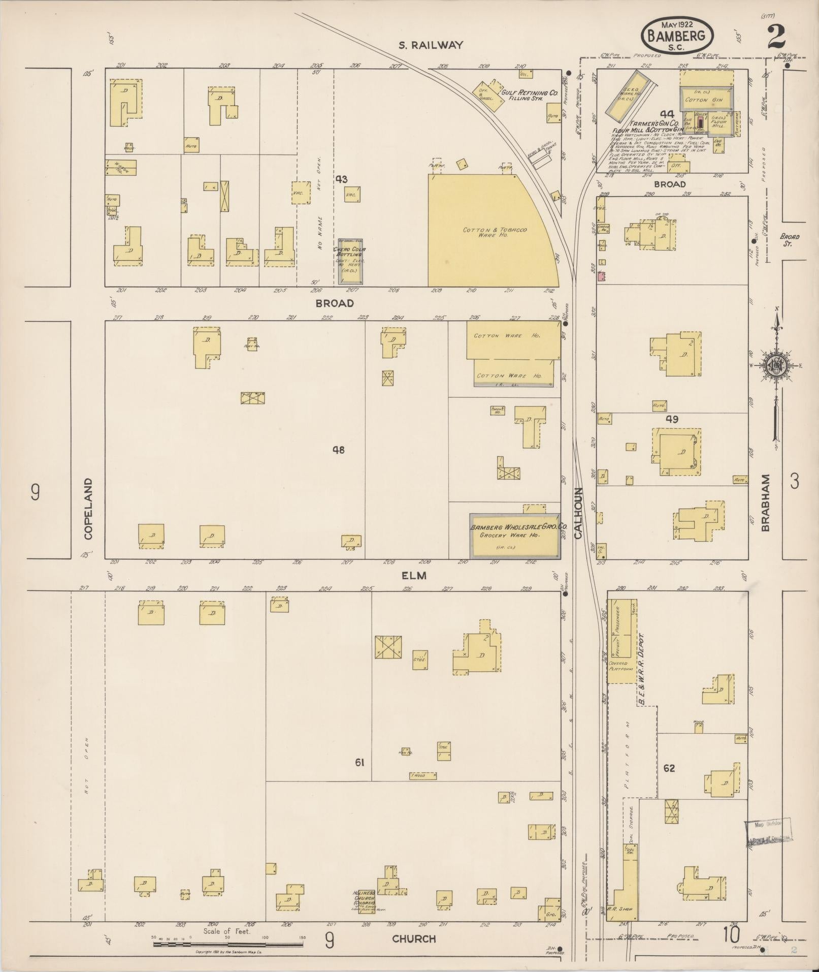 Sanborn Fire Insurance Map from Bamberg, Bamberg County, South Carolina (1922), Sheet #0002 - Complete Map Set gallery image, historic Sanborn map, vintage wall art, South Carolina South Carolina
