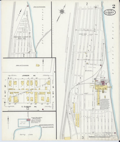 Sanborn Fire Insurance Map from Cloquet, Carlton County, Minnesota (1911), Sheet #0002 - Historic Sanborn Fire Insurance Map Print, vintage old map wall art, antique decor, genealogy gift, Minnesota Minnesota map