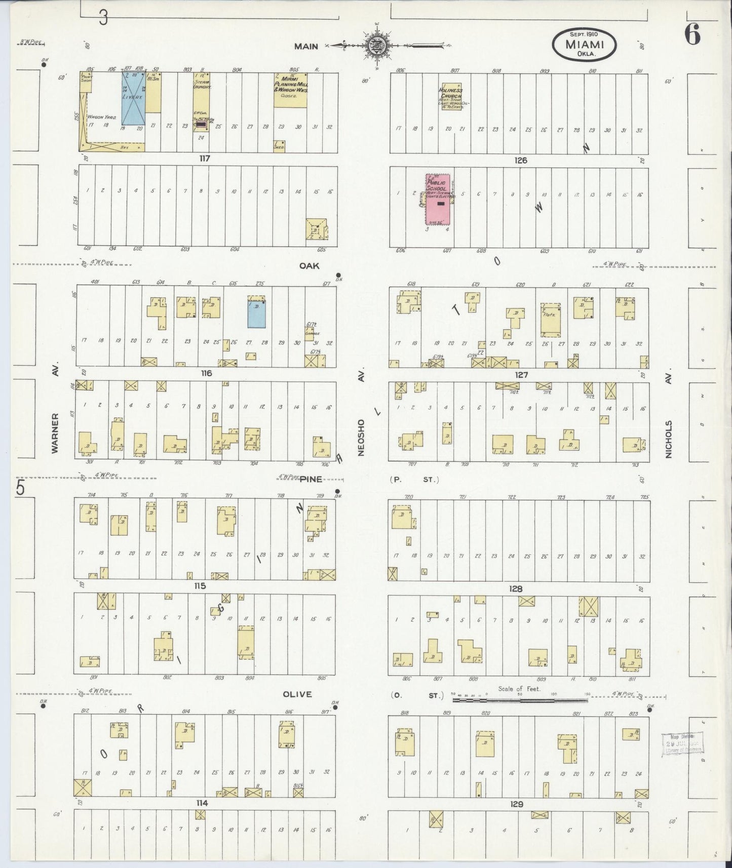Sanborn Fire Insurance Map from Miami, Ottawa County, Oklahoma (1910), Sheet #0006 - Complete Map Set gallery image, historic Sanborn map, vintage wall art, Oklahoma Oklahoma